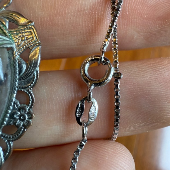 Sterling Silver 925 Milor Italy Chain Necklace Stone & Filigree Pendant 24” Art - Picture 7 of 10
